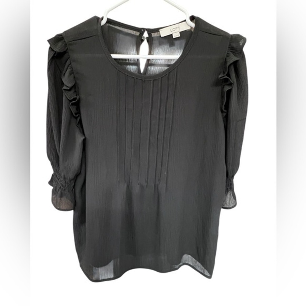 LOFT Elegant Black Ruffle Blouse
